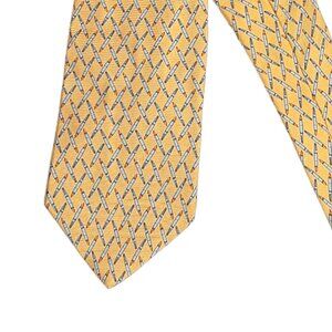 Brooks Brother Silk Tie Men’s Long 63” Gold Blue Fountain Pen Novelty Wide New